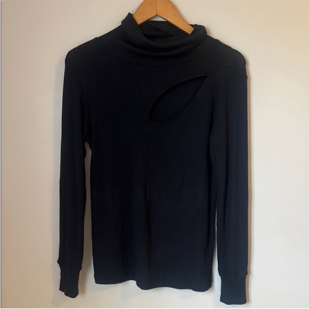 REVOLVE LNA Midnight Ribbed Turtleneck Small Sweater Black Cut Out